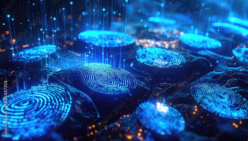 Obraz premium An illuminated representation of fingerprints, highlighting digital identity and security