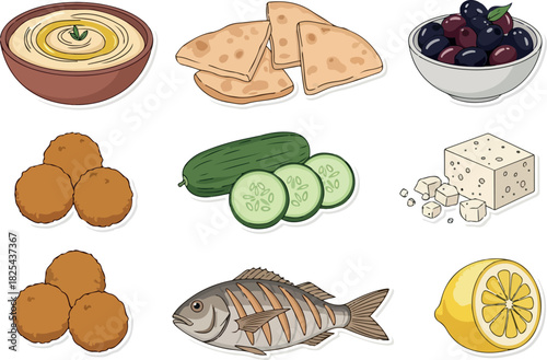 Mediterranean Cuisine Variety Hummus, Pita, Falafel, and More