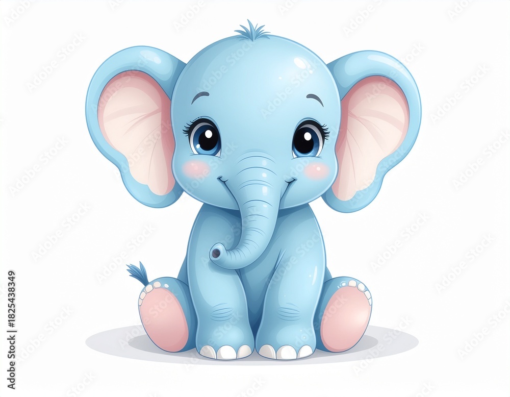 Fototapeta premium Happy, cute, and funny cartoon baby elephant character, a wild animal vector illustration for kids design and comic art