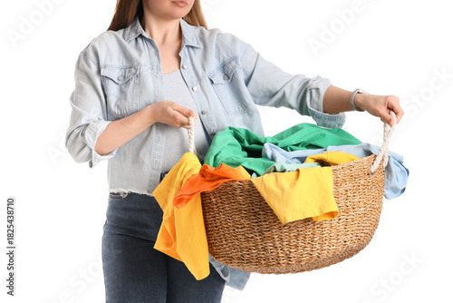 Young woman holding wicker ...