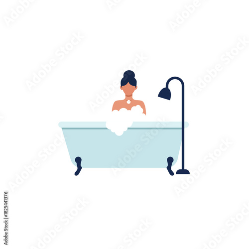 Person Relaxing in Bathtub with Bubbles, Self-Care and Hygiene Concept