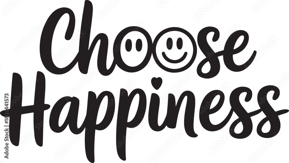 Naklejka premium Choose happiness message with happy face handwritten vector calligraphy lettering