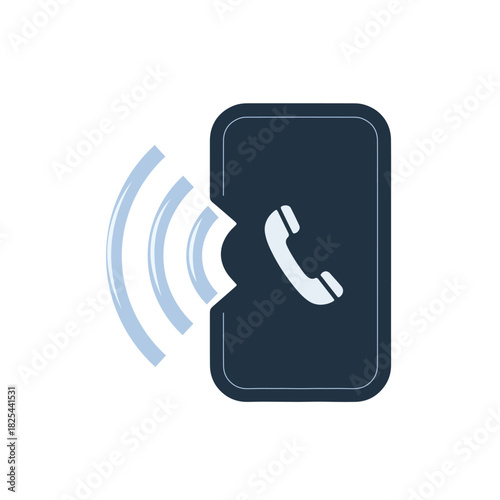 Mobile Phone Call Icon with Sound Waves, Communication Concept