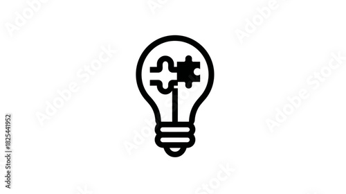 Creative lightbulb icon with jigsaw puzzle piece symbolizing problem-solving, innovative ideas, solution discovery, and collaboration concept.