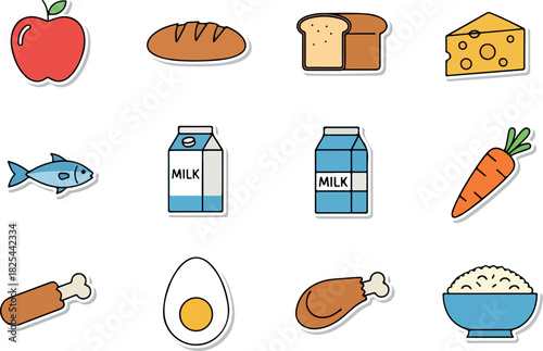 Collection of Colorful Food Icons Healthy Eating and Groceries