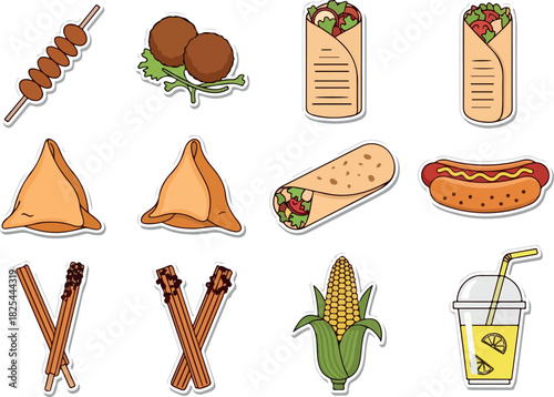 Assorted Street Food Stickers Shawarma, Hotdog, Samosa & More