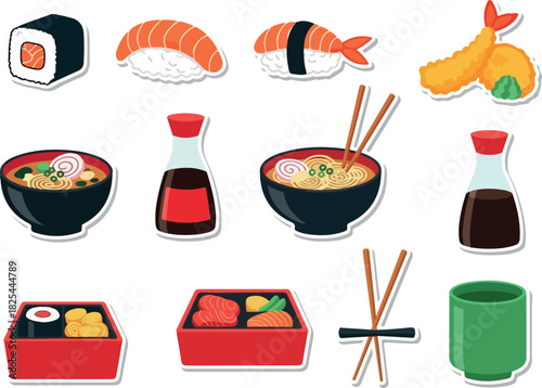 Delicious Japanese Cuisine Sushi, Ramen, and Bento Box Set