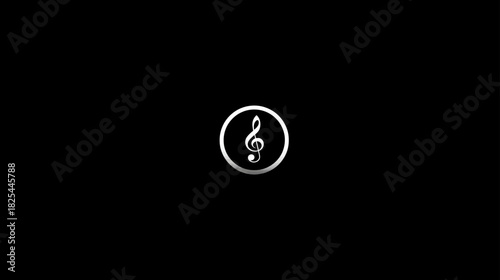 Minimalistic Silver Treble Clef Music Symbol Icon on a Plain Black Background, Representing Sound, Melody, and Audio