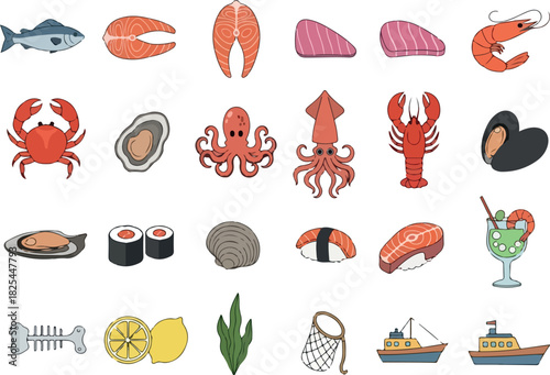 Seafood Extravaganza Fresh Catch Icons and Culinary Delights