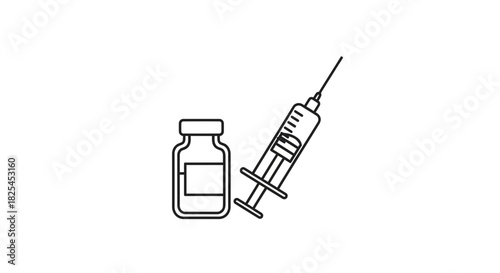 Bold outline illustration of medicine vial and syringe, a powerful visual for healthcare, vaccination campaigns, and medical research concepts