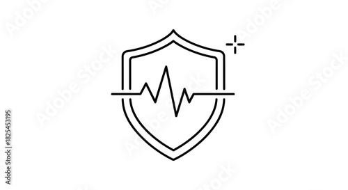 Modern shield icon with pulse line signifies health protection and strong security, perfect for healthcare apps or cybersecurity branding, vector origin