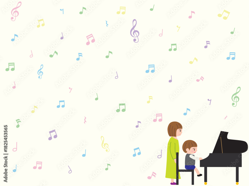 Obraz premium ピアノを弾く男の子と先生の壁紙