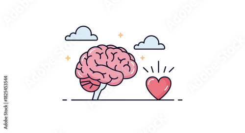 Cultivate emotional intelligence with this symbolic heart and brain illustration, perfect for mental health campaigns and wellness programs to promote balance
