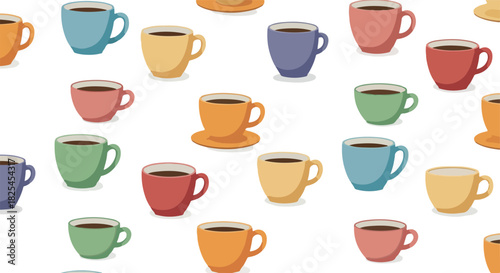 Retro Pixel Art Coffee Cups Pattern White Background