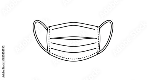 Line art drawing of a protective face mask for safety and health, a modern minimalist graphic for pandemic awareness and healthcare promotion