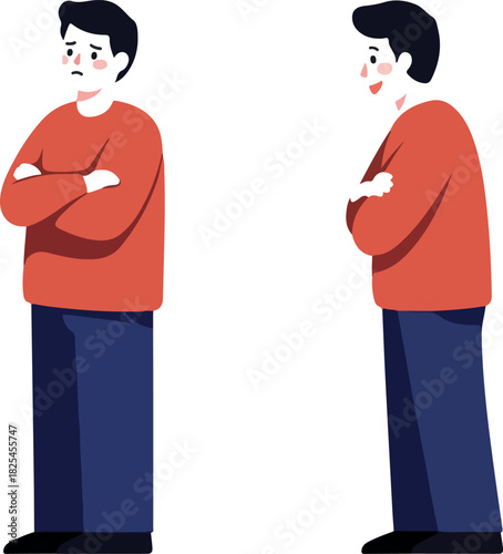 Sad Man Arms Crossed Opposite Happy Man Arms Crossed White Background