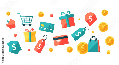 Vector Icons Set of Shopping and Commerce Icons with Gifts and Money Symbols. EPS Editable