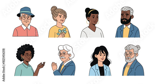 Vector Icons Set of Diverse Group of People Portraits in a Modern Illustration Style. EPS Editable