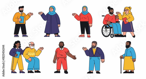 Vector Icons Set of Diverse Group of People Representing Different Ages Genders and Abilities. EPS Editable