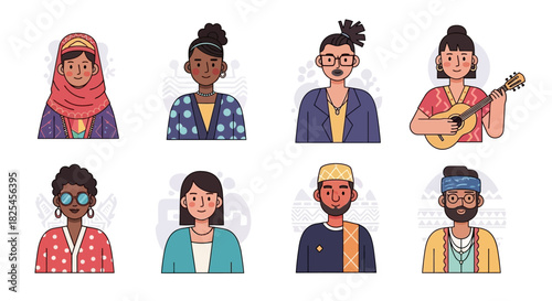 Vector Icons Set of Diverse Group of People Representing Various Cultures and Lifestyles. EPS Editable