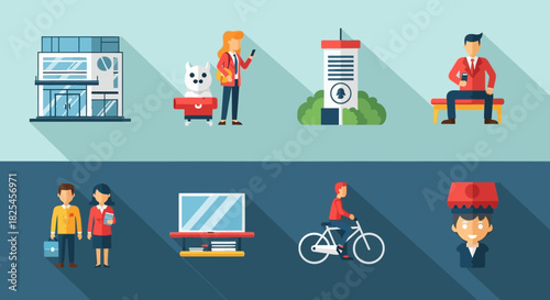 Vector Icons Set of Modern Flat Design Icons Representing Business and Lifestyle Elements. EPS Editable