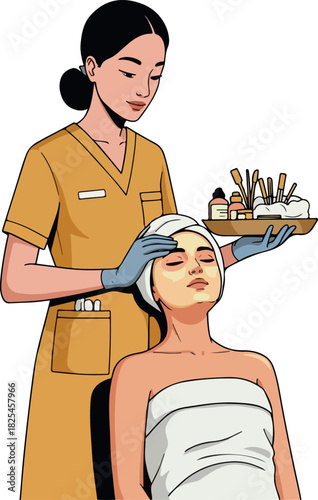 Skincare Professional Applies Facial Mask to Client in Spa