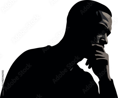 Thoughtful Man Silhouette Dark Tones Minimalist Portrait