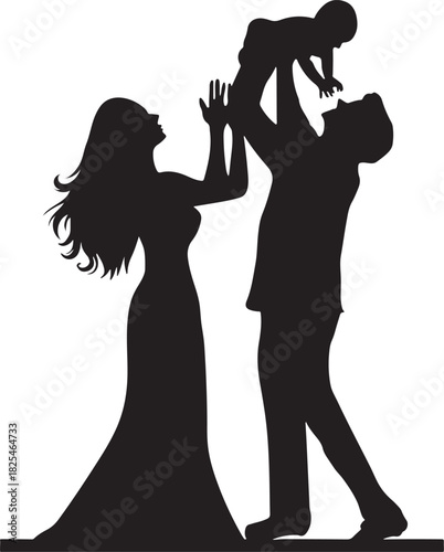 Happy Family Silhouette with Parents Holding Baby Vector Illustration