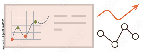 Graphs on board illustrate numerical data with upward trend lines and connected data points. Ideal for analytics, growth, strategy, business, reporting, education, finance. Simple flat metaphor