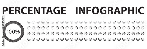 Set of circle percentage diagrams from 0 to 100 for infographics. Set of colorful circle percentage diagrams for infographics. Vector illustration. EPS 10.