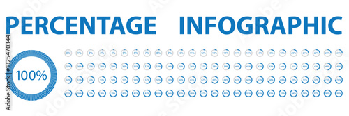 Vector icon set showing circular percentage progress from 1% to 100%. Clean blue design for UI, dashboards, data visuals, analytics, and infographics. Best Blue color collection. EPS 10.