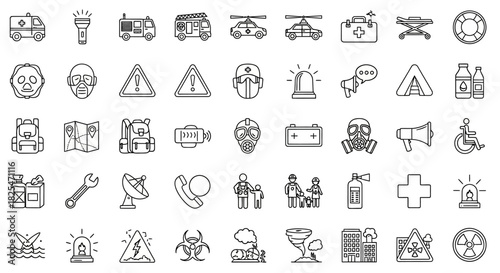 Collection of Emergency and Safety Icons for Disaster Preparedness. Vector Illustrations. EPS Editable