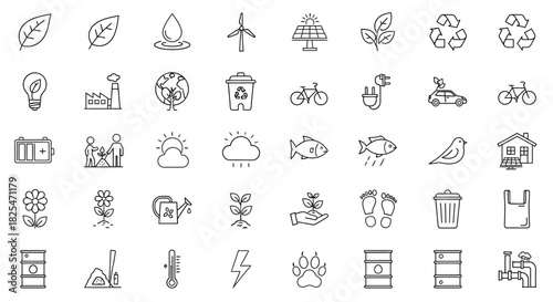 Collection of EcoFriendly and Sustainable Living Icons 2. Vector Illustrations. EPS Editable
