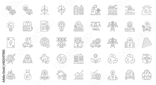 Collection of EcoFriendly and Sustainable Energy Icons for Modern Business. Vector Illustrations. EPS Editable