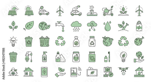 Collection of EcoFriendly and Sustainable Living Icons 3. Vector Illustrations. EPS Editable
