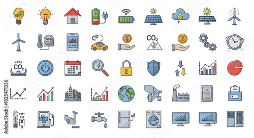 Collection of EcoFriendly and Technology Icons for Sustainable Living. Vector Illustrations. EPS Editable