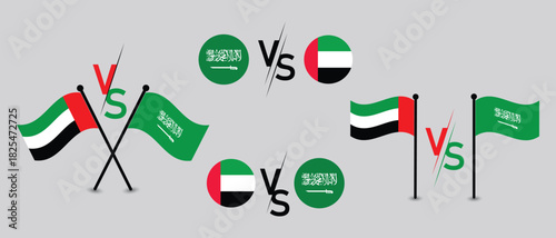 UAE vs. Saudi Arabia Soccer Match-Up: International Flags & Competition Graphics.