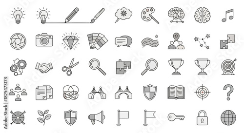 Collection of HandDrawn Business and Idea Icons for Presentations. Vector Illustrations. EPS Editable