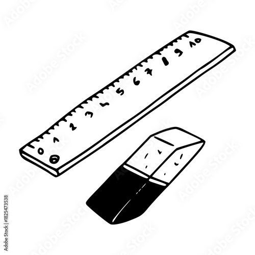 ruler and eraser doodle outline