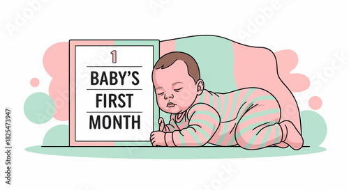 Sleeping Baby Celebrating Its First Month With A Milestone Board