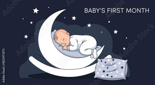 Sleeping Baby On Moon In Night Sky First Month Concept Art