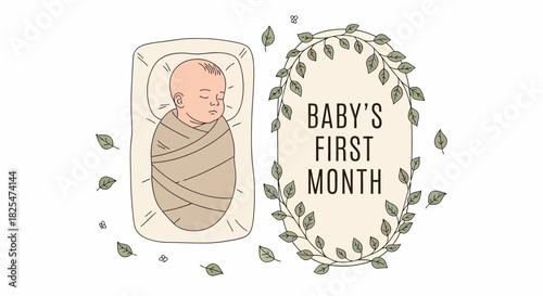 Sleeping Newborn Swaddled With Delicate Floral Wreath Design