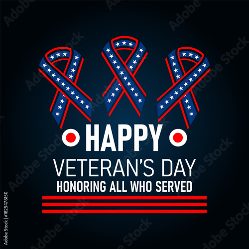 Veterans Day illustration with patriotic ribbons and bold tribute text