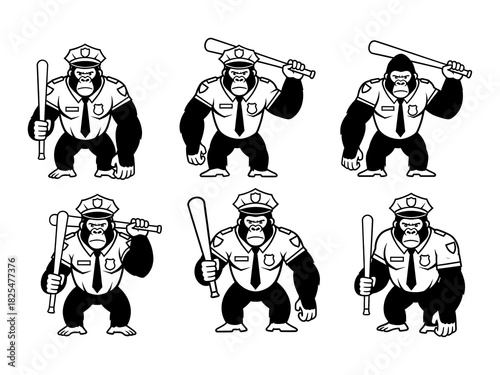 Gorilla Police Officer Holding a Club