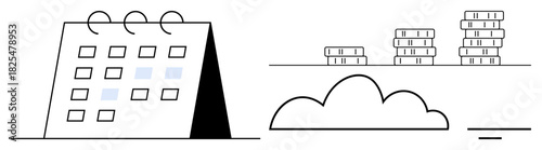 Financial planning. Calendar and stack of coins financial planning, saving goals, and resource management. Financial planning helps organize schedules and funds effectively. For business, investment