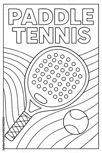 An exciting paddle tennis coloring page for kids and adults featuring a detailed racket and ball perfect for a relaxing creative activity