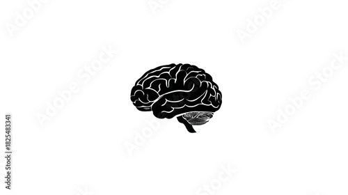 Human Brain Silhouette Illustration: Detailed Graphic Symbol of Mind, Intelligence, and Thought Processes for Neurology Concepts