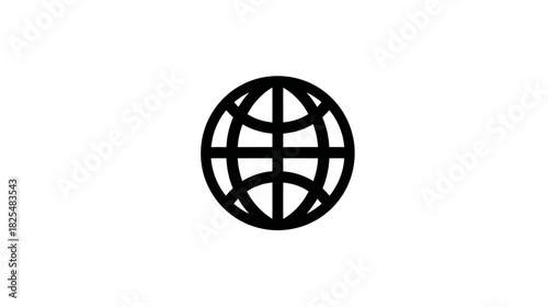 Simple black globe icon on white, symbolizing global network, internet, world, and international connection