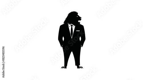 Powerful Primate in Business Suit Silhouette Illustration. Strong Ape Executive Icon Wearing Formal Attire with Confident Stance.