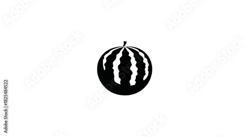 Black watermelon icon isolated on white background. Simple graphic vector illustration of a whole striped fruit silhouette.